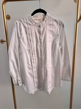 Soft Surroundings White Pintuck Mandarin Collar Shirt